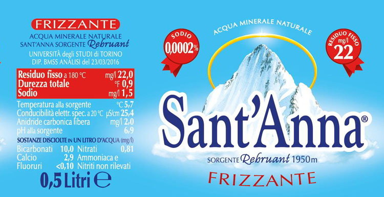 Etichetta acqua potabile in bottiglia sant'anna